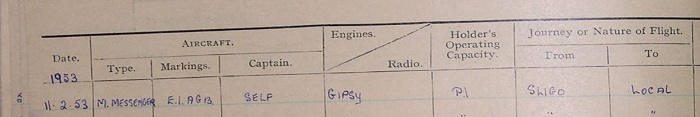 pilots kp murry log book entry from 1953
