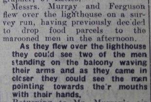 paper clipping from 1956 about rescue of three men from the blackrock light house in Sligo Bay